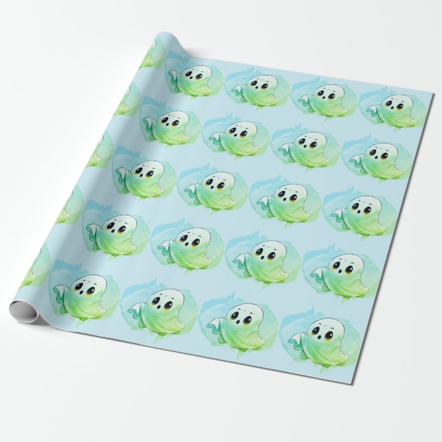 Papel De Regalo Boo Baby Shower Halloween Blue Themed Fiesta (Desenrollado)