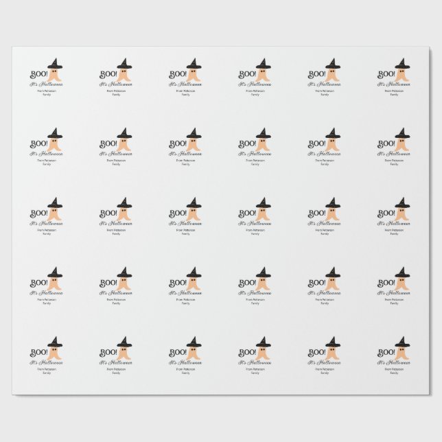 Papel De Regalo Boo, es Halloween de naranja de apellido fantasma (Superficie plana)