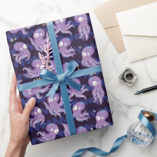Papel De Regalo Boo Octopus Cute Niños Púrpura Ropa Y Decoración