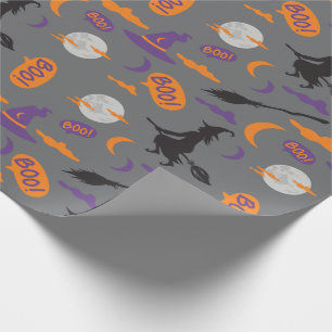 Papel De Regalo ¡Boo! Witch, Broom and Moon Halloween Gift Wrap