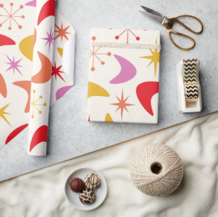 Papel De Regalo Boomerang de mediados de siglo con estrellas atómi