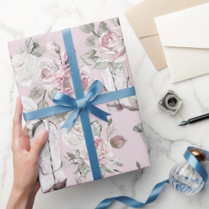 Papel De Regalo Boots Boots de lechera floral rosa blanca