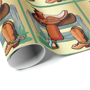 Papel De Regalo Boots de vaqueros occidentales y valla de montura