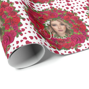 Papel De Regalo Borde de Foto de Rosas Rosadas Oscuras Románticas