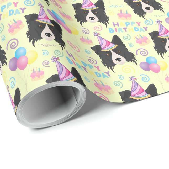 Papel De Regalo Border Collie Birthday Gift Wrapping Paper Yellow (Esquina del rollo)