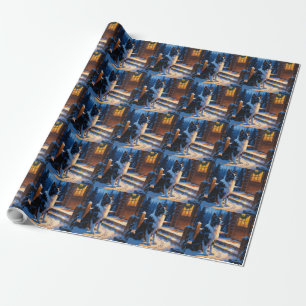Papel De Regalo Border Collie Con Luces De Navidad Fiesta