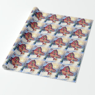 Papel De Regalo Border Collie de granja campestre en Navidad con a