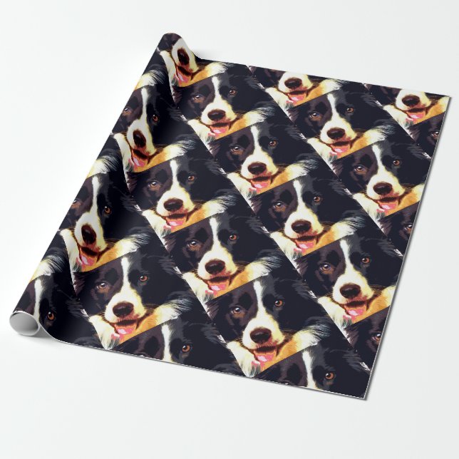 Papel De Regalo border collie púrpura moderno (Desenrollado)