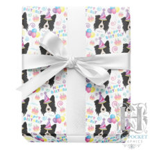 Border Collie Wrapping Paper in White