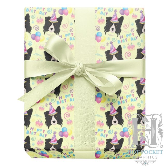Papel De Regalo Border Collie Wrapping Paper in Yellow (Subido por el creador)