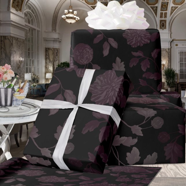 Papel De Regalo Borgoña Black Floral Ombre elegante (Subido por el creador)