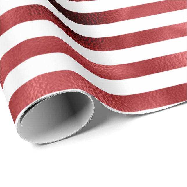 Papel De Regalo Borgoña Bordeaux Tiras Rojas Líneas Blancas Metali (Esquina del rollo)