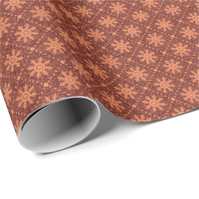 Papel De Regalo Borgoña Maroon Copper Snowflakes Vacaciones Netas (Esquina del rollo)