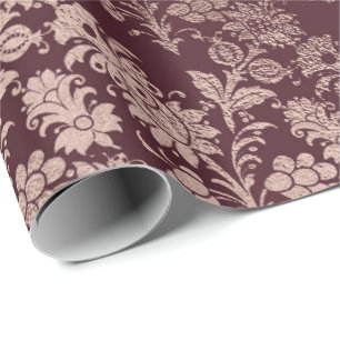 Papel De Regalo Borgoña Maroon Rosa Dorado Royal Floral