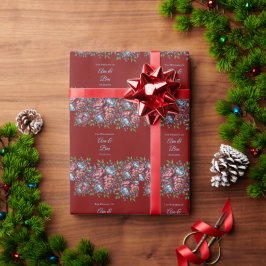 Papel De Regalo Borgoña Peony y Rosa azul Boda