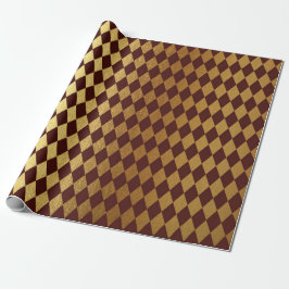 Papel De Regalo Borgoña Red Gold Geometry Chessboard Diamond Cut