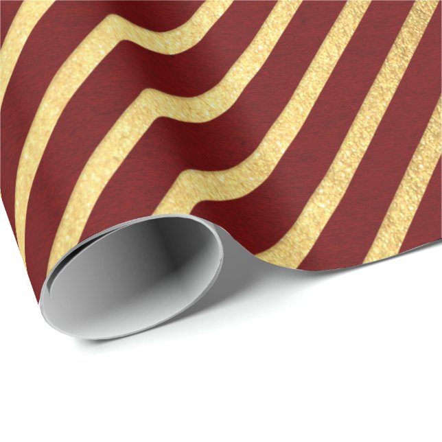 Papel De Regalo Borgoña Red Maroon Gold Stripes Lines Lux (Esquina del rollo)
