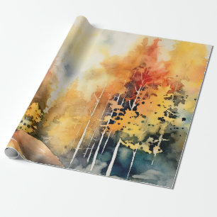 Papel De Regalo Bosque abstracto en acuarela en paisaje azul ámbar