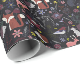 Papel De Regalo Bosque Animales Salvajes Naturaleza Negro