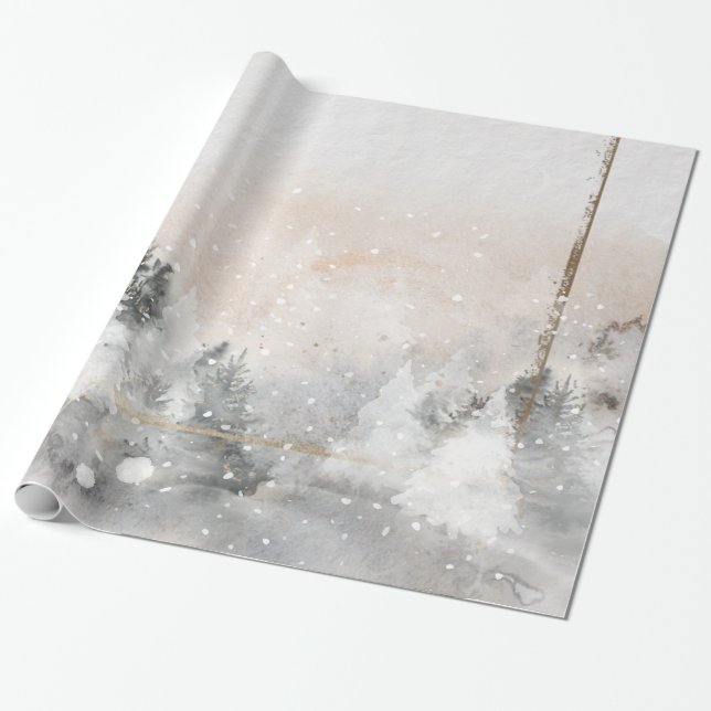 Papel De Regalo Bosque Árbol Bosque Nieve (Desenrollado)