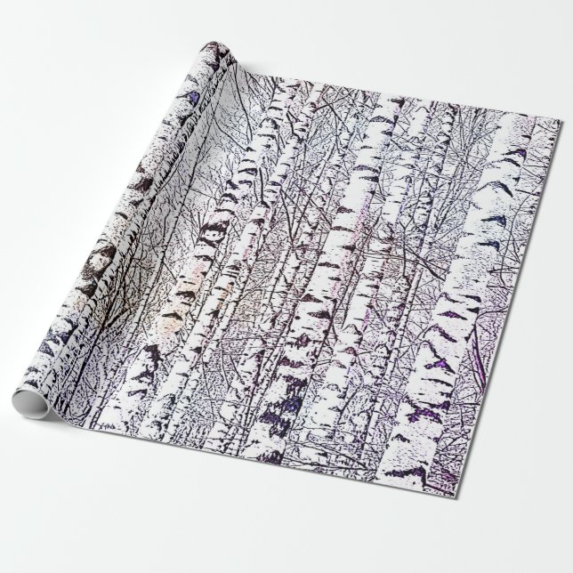 Papel De Regalo Bosque Birch de Invierno de bonito (Desenrollado)