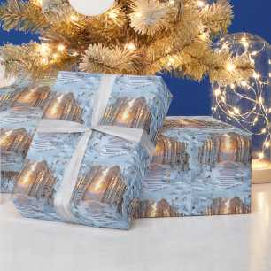 Papel De Regalo Bosque de abedul blanco al atardecer invernal