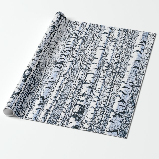 Papel De Regalo Bosque de árbol de aves de invierno (Desenrollado)