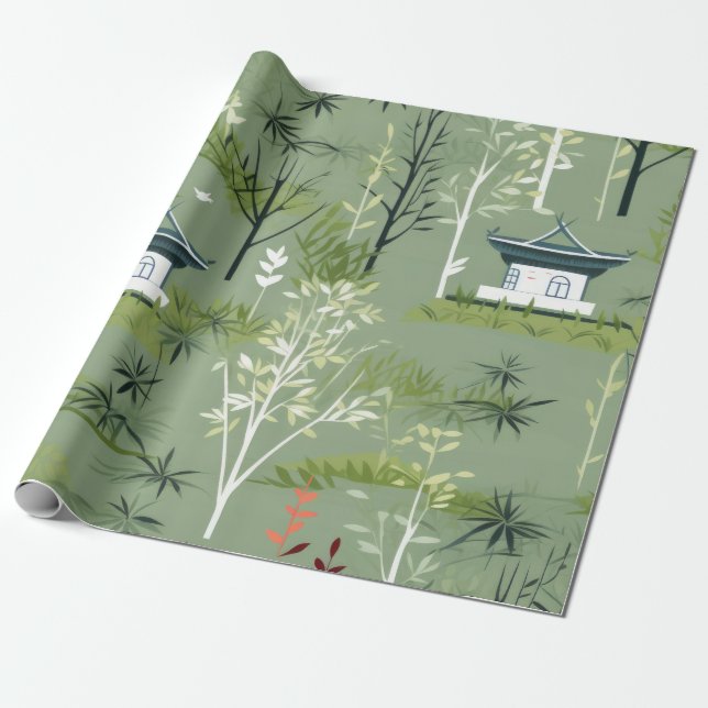 Papel De Regalo Bosque de Bambú Zen Patrón Botánico (2) (Desenrollado)