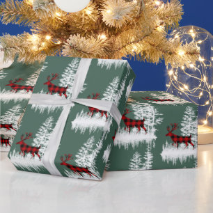 Papel De Regalo Bosque de bosques nevados Bosque verde búfalo rojo
