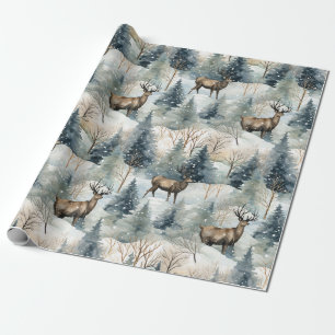 Papel De Regalo Bosque de ciervos acuarela de invierno (1)