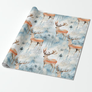 Papel De Regalo Bosque de ciervos acuarela de invierno (3)