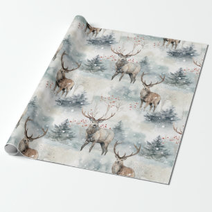 Papel De Regalo Bosque de ciervos acuarela de invierno (4)