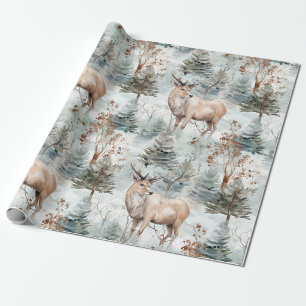 Papel De Regalo Bosque de ciervos acuarela de invierno (6)