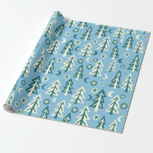 Papel De Regalo Bosque de invierno árboles de pino luna estrellas