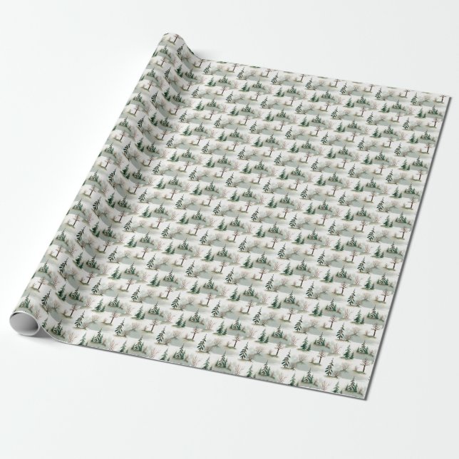 Papel De Regalo Bosque de Invierno: desenfoque verde de mano (Desenrollado)
