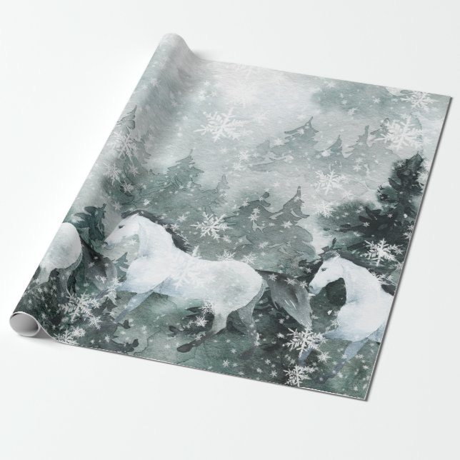Papel De Regalo Bosque de Montaña Woodland de los Caballos Blancos (Desenrollado)