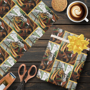 Papel De Regalo Bosque de Otoño Ámbar Dragón Abedules Fantasía