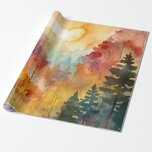 Papel De Regalo Bosque de Otoño Resplandor Acuarela