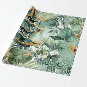 Papel De Regalo Bosque de Pagoda Asiática Vintage Viajes