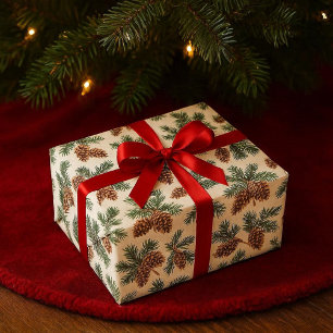 Papel De Regalo Bosque de piñas y abetos