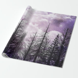 Papel De Regalo Bosque de pino púrpura de invierno nublado