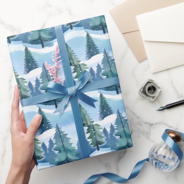 Papel De Regalo Bosque de Pino Snoweather | Acuarela de invierno (Regalar)