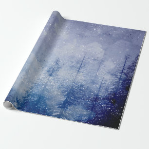 Papel De Regalo Bosque de Pinos de Invierno Azul