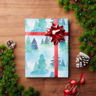 Papel De Regalo Bosque de pinos de invierno azul Navidad TMF26