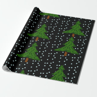 Papel De Regalo Bosque de Pinos Pixelados Noche Estrellada