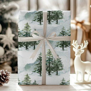 Papel De Regalo Bosque de Pinos Rústicos de Invierno