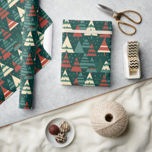 Papel De Regalo Bosque de regalos de árbol de Navidad rojo verde