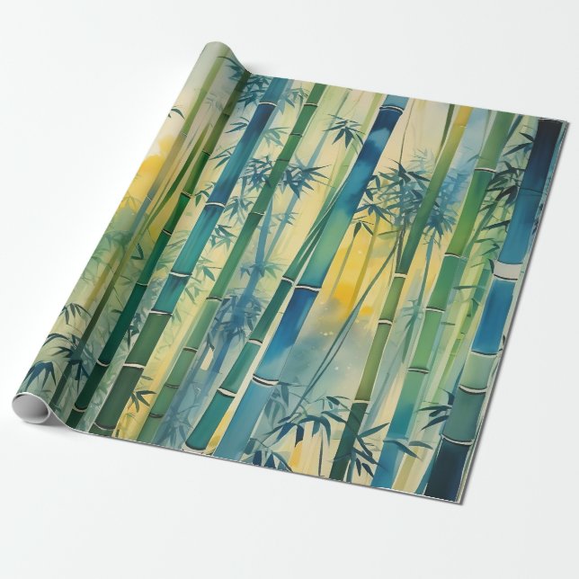 Papel De Regalo Bosque denso de bambú al atardecer (Desenrollado)