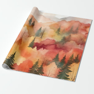 Papel De Regalo Bosque dorado impresionista de acuarela de otoño