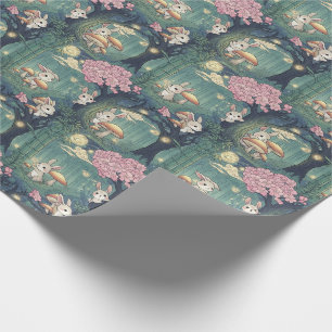 Papel De Regalo Bosque encantado, flor de cerezo Bunny